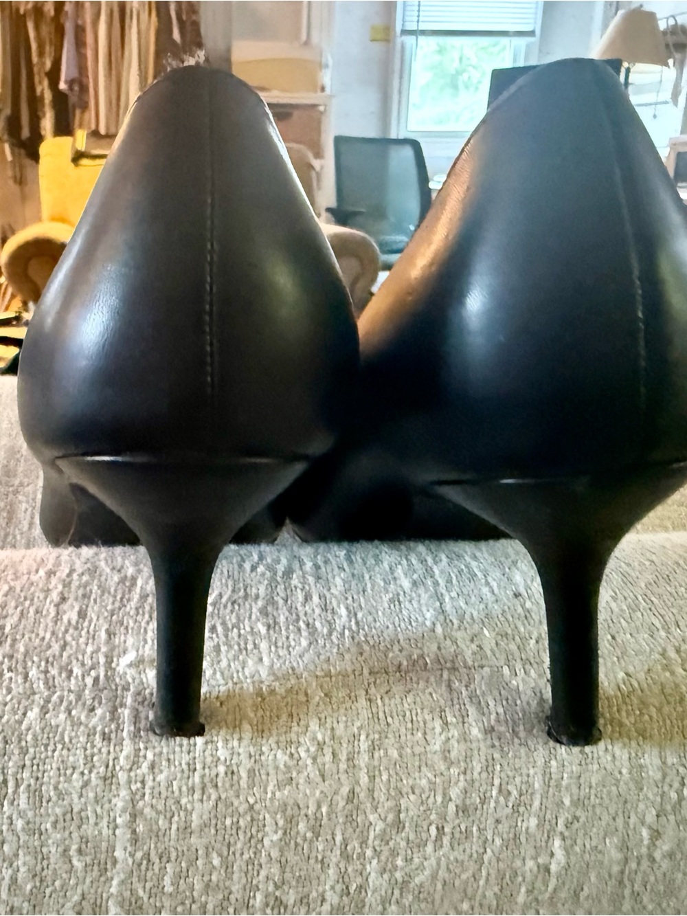 French Connection Black Leather Mid Heel Pumps